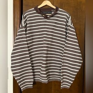 Men's Striped Crewneck Sweater - Brown/Blue/White